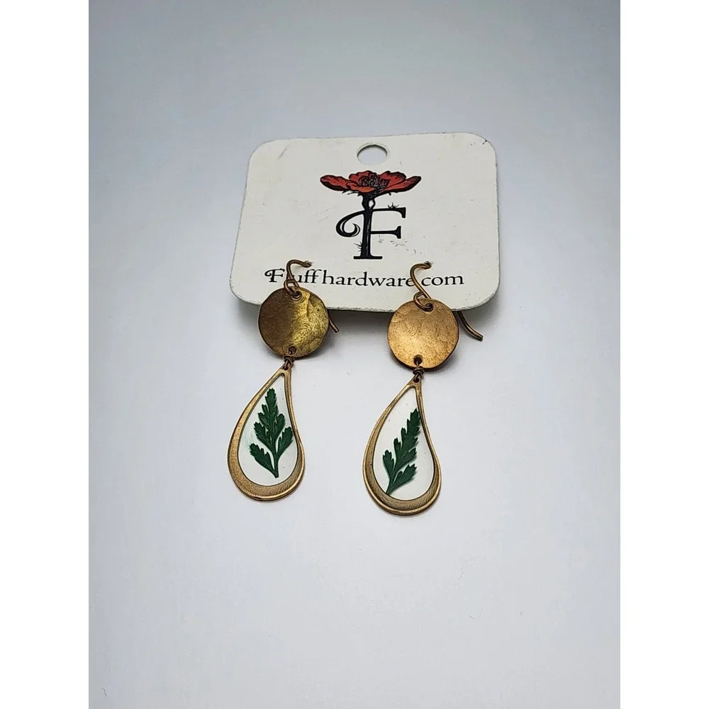 FLUFF HARDWARE 14k Yellow Gold Fill Over‎ Sterling Silver Pressed Fern Earrings